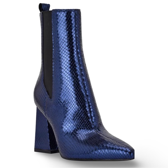 🎩🗝️NWOB $219 Marc Fisher LTD Blue Metallic Leather Boots - Picture 15 of 15